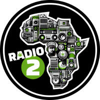 round isotype with a map of africa filled with stereos and the radio 2 logo